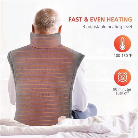 Large Heating Pad, Electric Heated Wrap,3 Heat Levels & 90-Mins Auto Shut Off - Picture 2 of 6